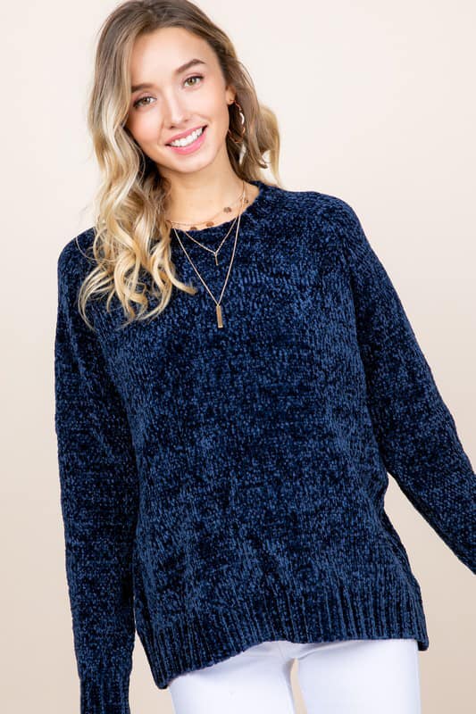 Midnight Blue Chenille Sweater – Willow & Grace Boutique