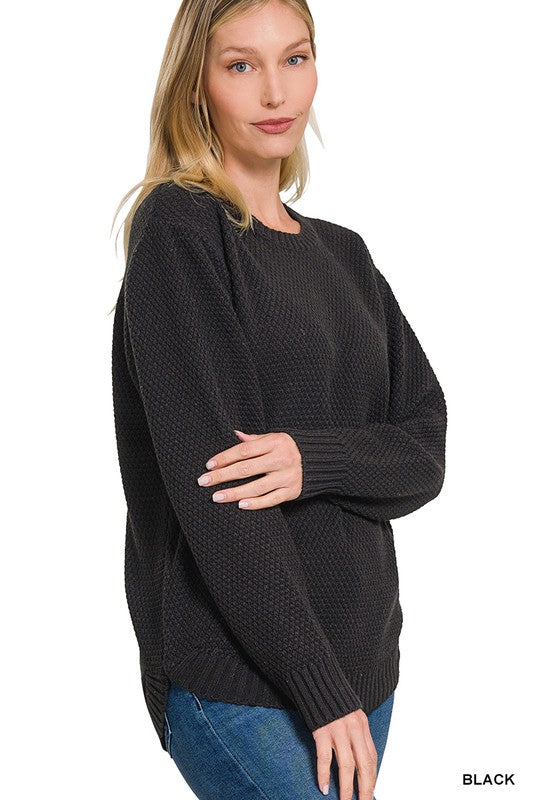 Black Round Hem Basic Sweater