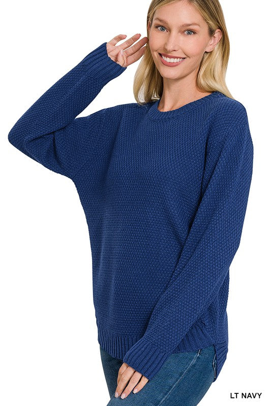 Light Navy Round Hem Basic Sweater
