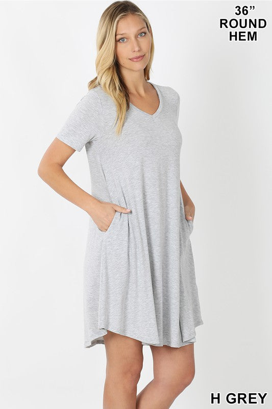 Heather Grey Short Sleeve Dress w/ Pockets