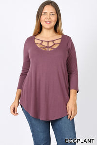 Eggplant 3/4 Sleeve Top w/ Web Front Detail