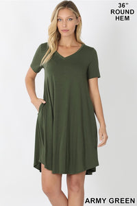 Army Green Short Sleeve Dress w/ Pockets