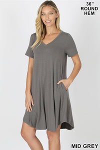 Mid Grey Short Sleeve Dress w/ Pockets
