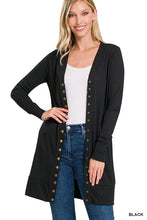 Load image into Gallery viewer, Black Ribbed Snap Button Cardigan