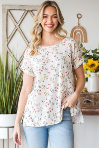 Cream Floral Rolled Sleeve Top