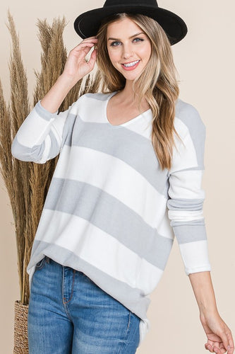 Heather Grey Striped Fleece Top