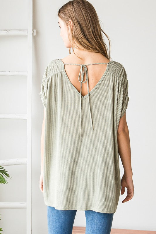 Sage Ruched Sleeve Top