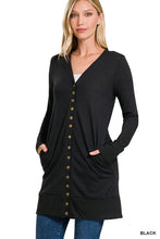 Load image into Gallery viewer, Black Ribbed Snap Button Cardigan