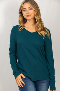 Hunter Green Ribbed Ruched Back Top
