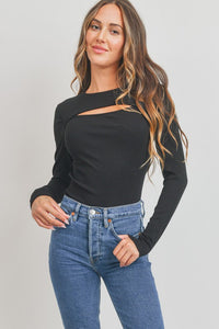 Black Cut Out Front Ribbed Top