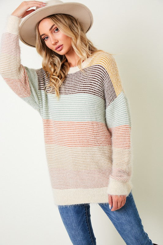 Multi Color Fuzzy Color Block Sweater