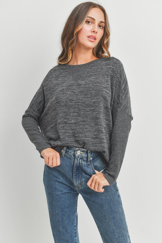 Charcoal Ribbed Two Tone Top
