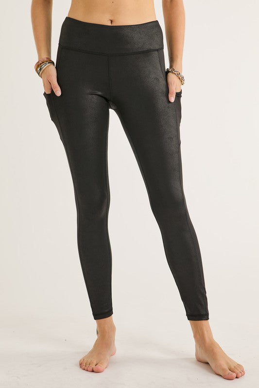 Black Textured Yoga Pants w/ Pockets