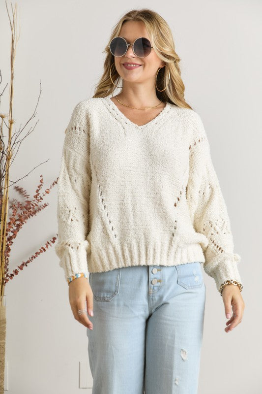 Cream Stitched Knit Sweater