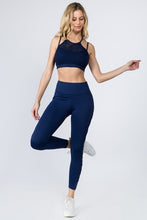 Load image into Gallery viewer, Navy Lace-Up Mesh Side Leggings