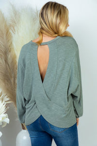 Olive Solid Knit Open Back Top