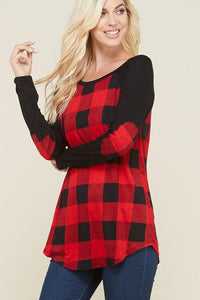 Black & Red Plaid Top w/ Elbow Patch