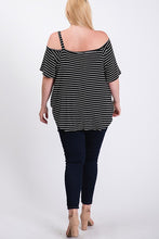 Load image into Gallery viewer, Black Striped One Shoulder Top w/ Side Knot
