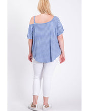 Load image into Gallery viewer, Blue Striped One Shoulder Top w/ Side Knot