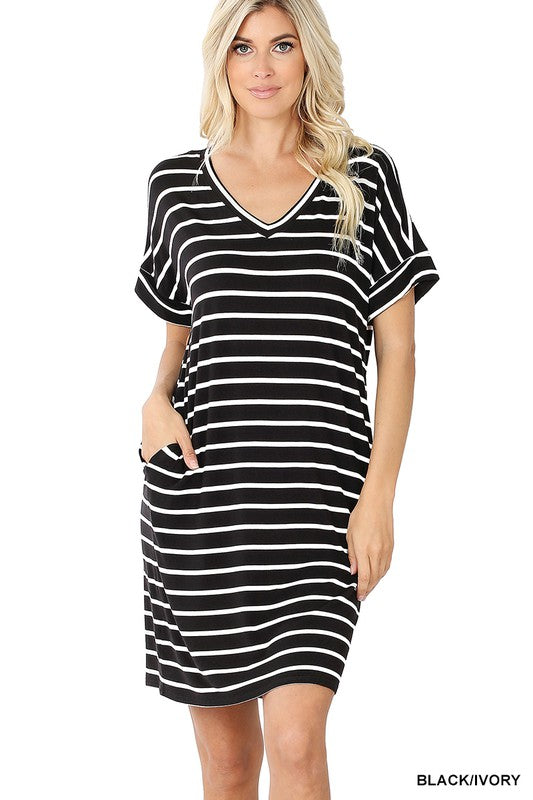 Black & Ivory Striped Dress