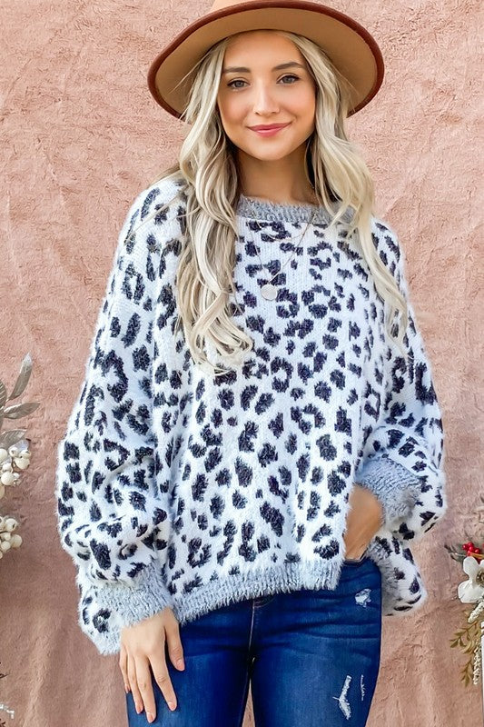 Black & Leopard Fuzzy Oversized Sweater