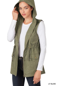 Light Olive Hooded Utility Vest