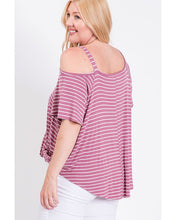 Load image into Gallery viewer, Mauve Striped One Shoulder Top w/ Side Knot