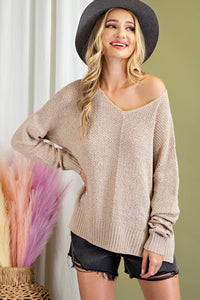 Oatmeal Ribbed Knit Slouchy Sweater