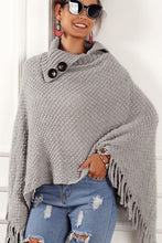 Load image into Gallery viewer, Grey Buttoned Fringe Poncho