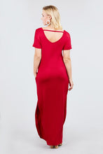 Load image into Gallery viewer, Red Keyhole Back Maxi Dress w/ Slit &amp; Pockets