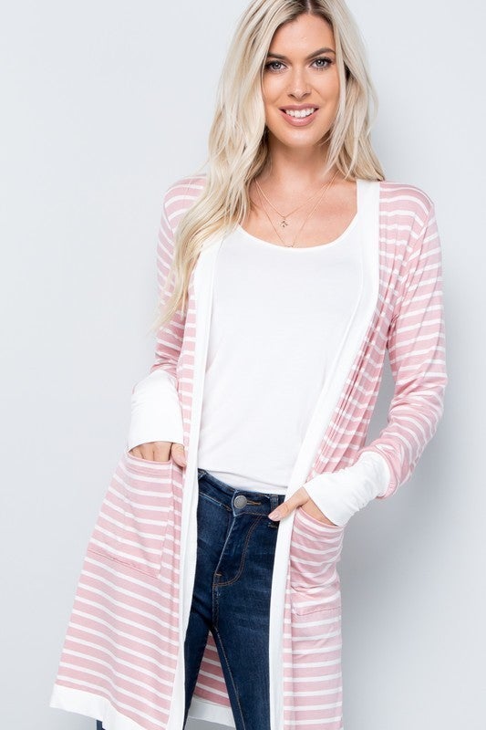 Pink & Ivory Striped Cardigan