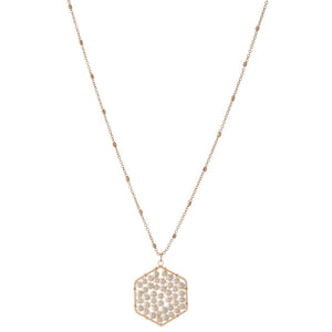 Gold Hexagon Pearl Pendant Necklace